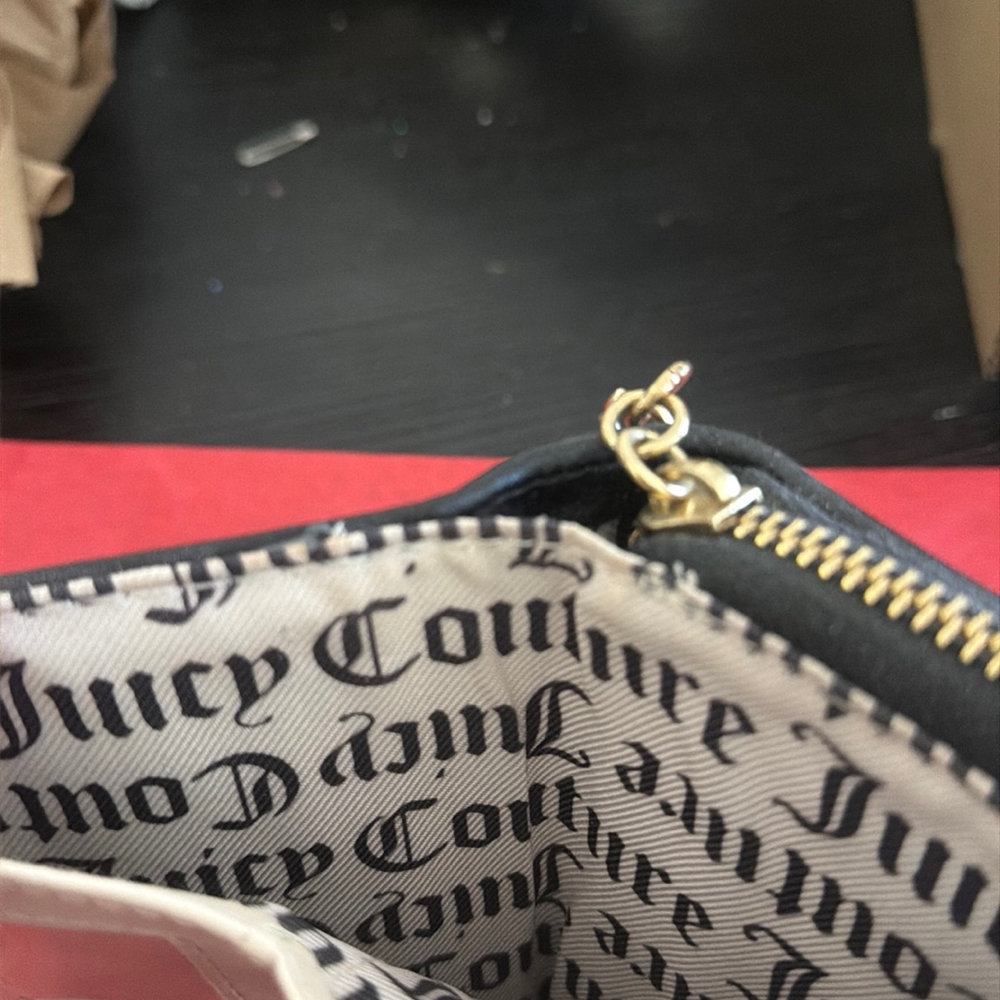 Juicy Couture Y2K Black Quilted Jeweled Heart Zip Wallet